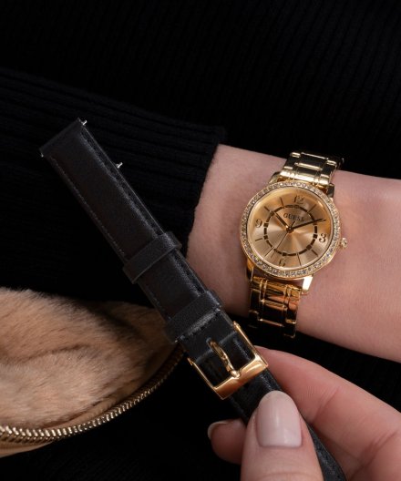 Guess Melody zegarek damski złoty delikatny z bransoletą i paskiem ZESTAW GW0808L2