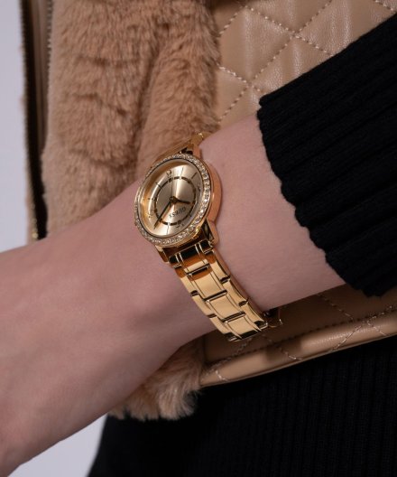 Guess Melody zegarek damski złoty delikatny z bransoletą i paskiem ZESTAW GW0808L2