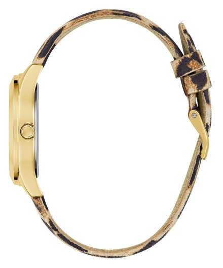 Guess Glitz Plaque zegarek damski złoty na pasku panterka GW0745L2