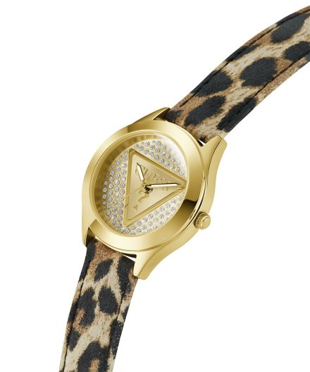 Guess Glitz Plaque zegarek damski złoty na pasku panterka GW0745L2