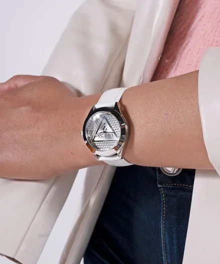 Guess Glitz Plaque zegarek damski srebrny na pasku GW0745L3