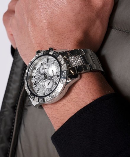 Guess Majestic zegarek męski srebrny na bransolecie GW0796G1
