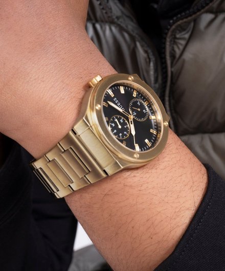 Guess Jet złoty zegarek męski na bransolecie GW0795G4