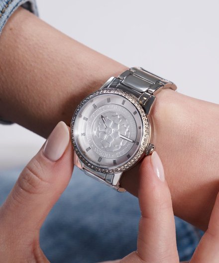 Guess Petal zegarek damski srebrny z kwiatkiem na tarczy GW0747L1