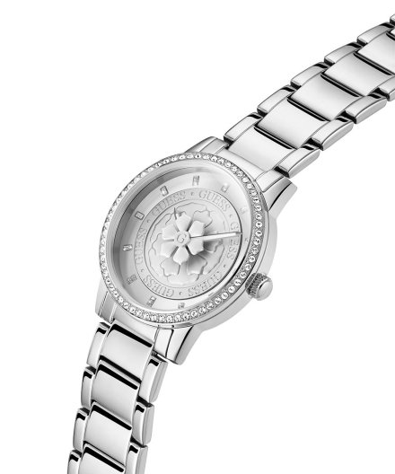 Guess Petal zegarek damski srebrny z kwiatkiem na tarczy GW0747L1