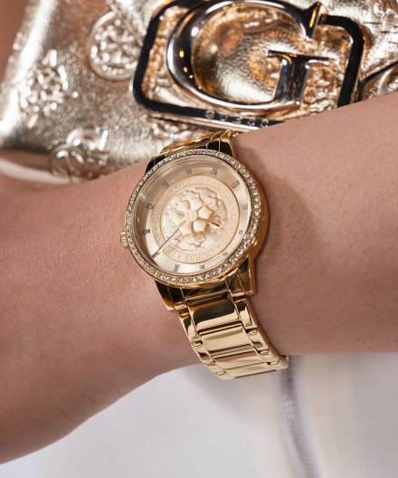 Guess Petal zegarek damski srebrny z kwiatkiem na tarczy GW0747L2