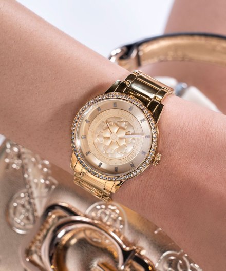 Guess Petal zegarek damski srebrny z kwiatkiem na tarczy GW0747L2