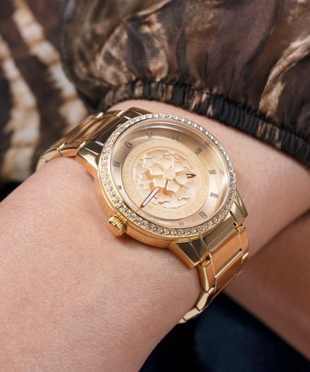 Guess Petal zegarek damski srebrny z kwiatkiem na tarczy GW0747L2