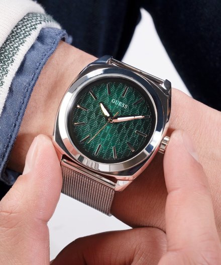 Guess Marshall zegarek męski klasyczny srebrny zielona tarcza GW0794G1