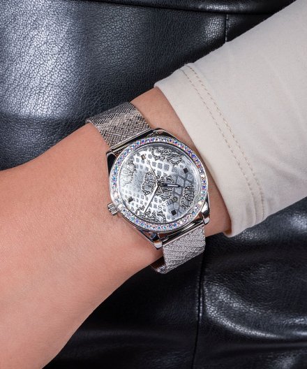 Guess Boa zegarek damski srebrny z błyszczącą tarczą GW0748L1