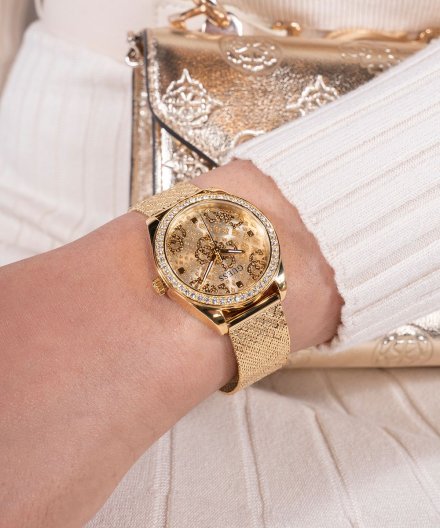 Guess Boa zegarek damski złoty z błyszczącą tarczą GW0748L2