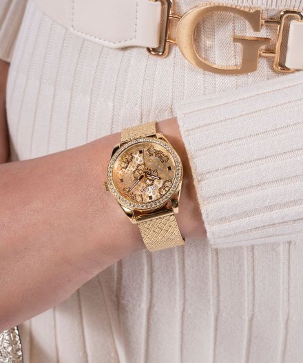 Guess Boa zegarek damski złoty z błyszczącą tarczą GW0748L2