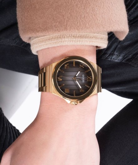 Guess Vinyl zegarek męski złoty klasyczny na bransolecie GW0789G2