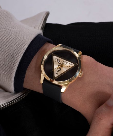 Guess Badge zegarek męski klasyczny złoty czarny GW0781G4