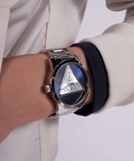 Guess Badge zegarek męski klasyczny srebrny na bransolecie GW0782G3