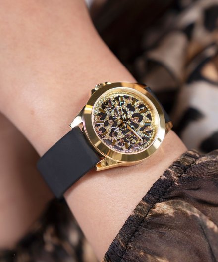 Guess Menagerie zegarek damski złoty tarcza panterka GW0749L2