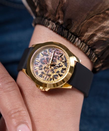 Guess Menagerie zegarek damski złoty tarcza panterka GW0749L2