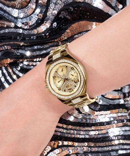 Guess Lady Empire zegarek damski z kryształami złoty GW0777L2