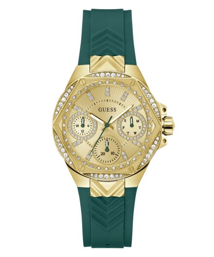 Guess Envy zegarek damski z kryształami złoty zielony GW0774L2