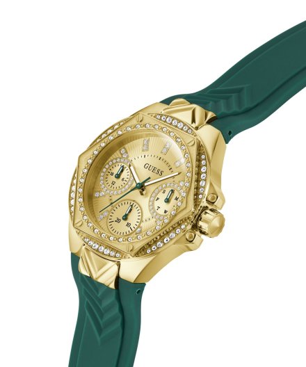 Guess Envy zegarek damski z kryształami złoty zielony GW0774L2