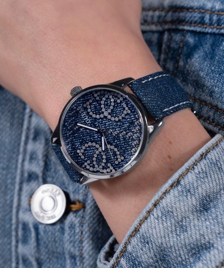 Guess G Stitch zegarek damski srebrny na pasku GW0755L1