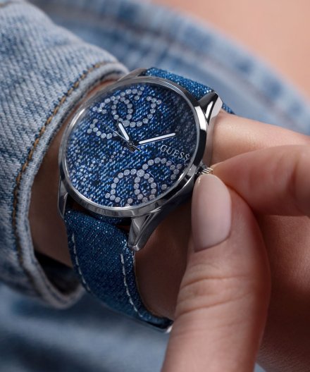 Guess G Stitch zegarek damski srebrny na pasku GW0755L1