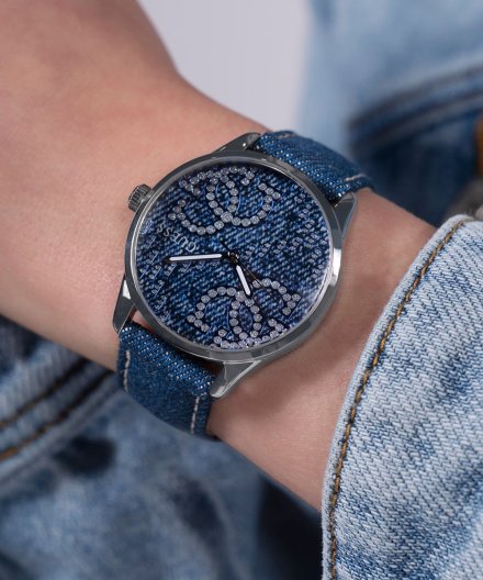 Guess G Stitch zegarek damski srebrny na pasku GW0755L1