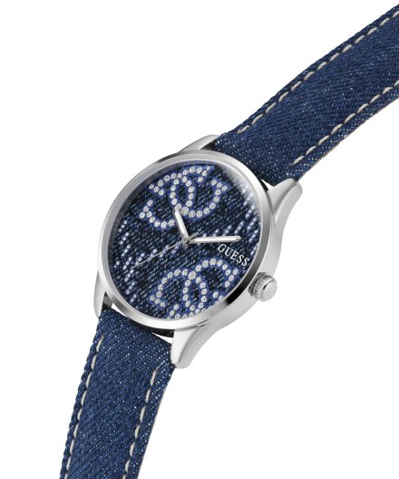 Guess G Stitch zegarek damski srebrny na pasku GW0755L1