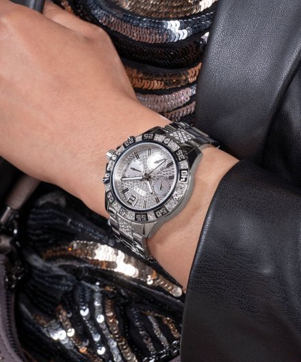 Guess Lady Majesty zegarek damski z kryształami srebrny GW0771L1