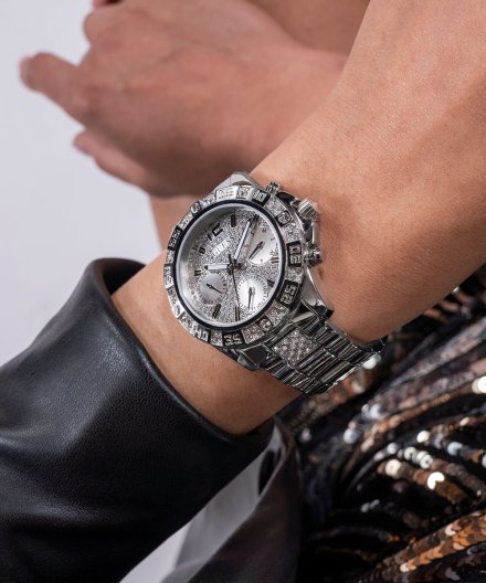 Guess Lady Majesty zegarek damski z kryształami srebrny GW0771L1