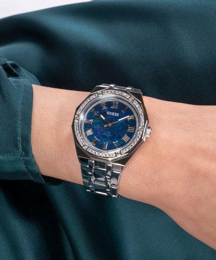 Guess Desire zegarek damski srebrny perłowa niebieska tarcza GW0770L1