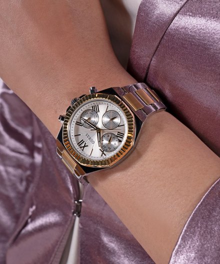 Guess Equality zegarek damski srebrno-złoty na bransolecie GW0769L3