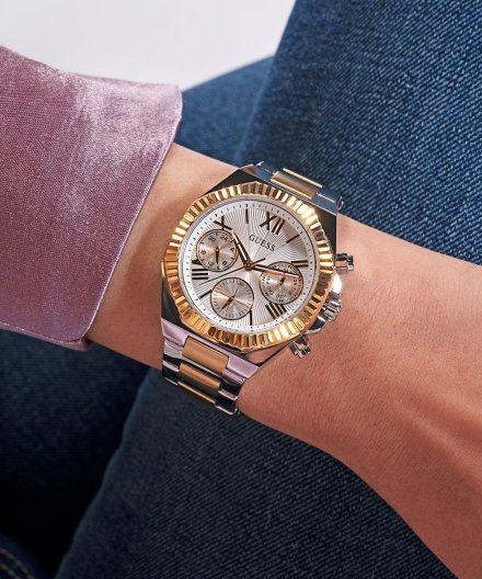 Guess Equality zegarek damski srebrno-złoty na bransolecie GW0769L3