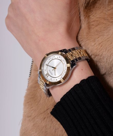 Guess Starstruck zegarek damski srebrno-złoty na bransolecie GW0765L1