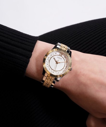 Guess Starstruck zegarek damski srebrno-złoty na bransolecie GW0765L1