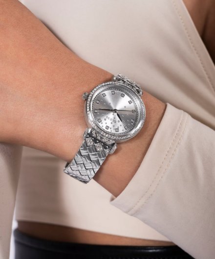 Guess Enchantment zegarek damski srebrny z kryształkami GW0763L1