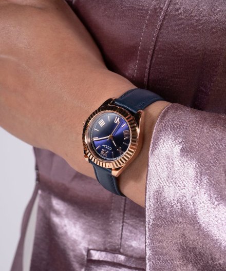 Guess Mini Luna zegarek damski złoty z granatowym paskiem GW0761L2