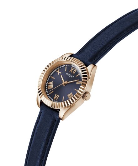 Guess Mini Luna zegarek damski złoty z granatowym paskiem GW0761L2