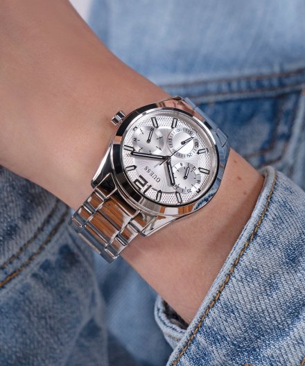 Guess Zoe zegarek damski srebrny na bransolecie z datownikiem GW0760L1