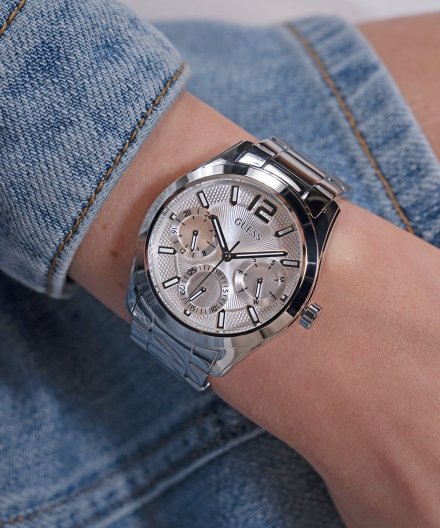 Guess Zoe zegarek damski srebrny na bransolecie z datownikiem GW0760L1