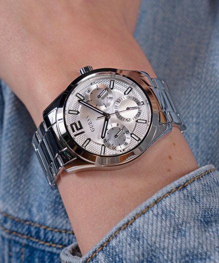 Guess Zoe zegarek damski srebrny na bransolecie z datownikiem GW0760L1
