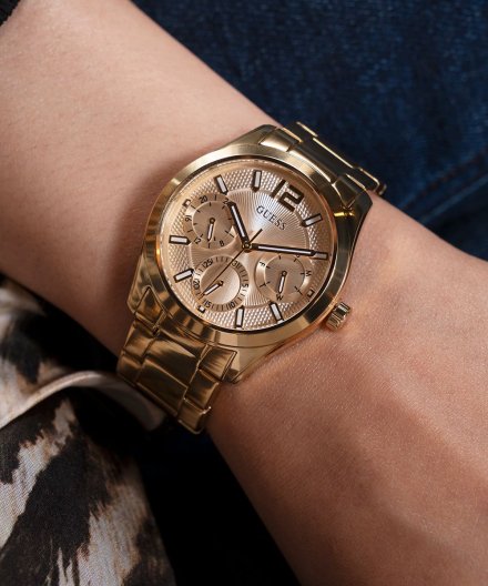 Guess Zoe zegarek damski złoty na bransolecie z datownikiem GW0760L2