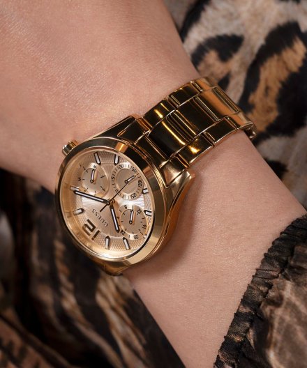 Guess Zoe zegarek damski złoty na bransolecie z datownikiem GW0760L2
