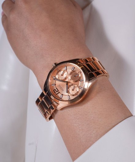 Guess Zoe zegarek damski różowozłoty na bransolecie z datownikiem GW0760L3