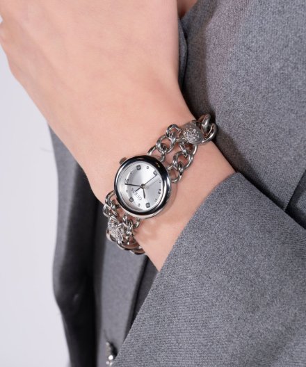 Guess Vienna zegarek damski biżuteryjny srebrny łańcuszek GW0758L1