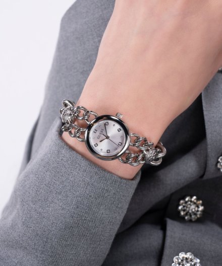 Guess Vienna zegarek damski biżuteryjny srebrny łańcuszek GW0758L1