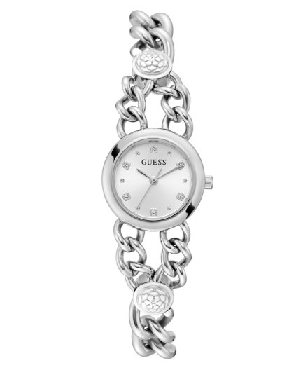 Guess Vienna zegarek damski biżuteryjny srebrny łańcuszek GW0758L1