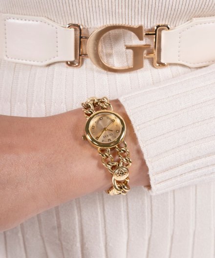 Guess Vienna zegarek damski biżuteryjny złoty łańcuszek GW0758L2