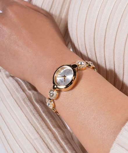 Guess Stardom zegarek damski biżuteryjny złoty z kryształami GW0757L2