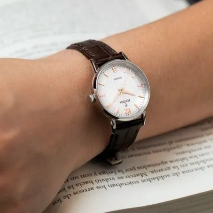Festina Classic 20691/2 Zegarek Damski srebrny z indeksami na brązowym pasku
